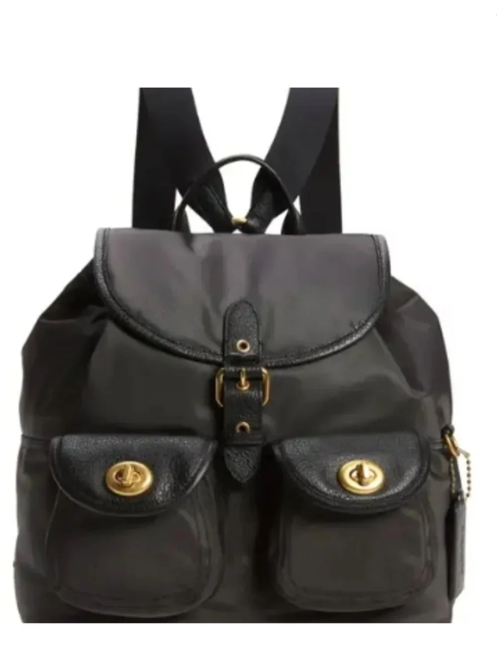 Coach Black Nylon Leather Cargo Backpack with Gold Hardware